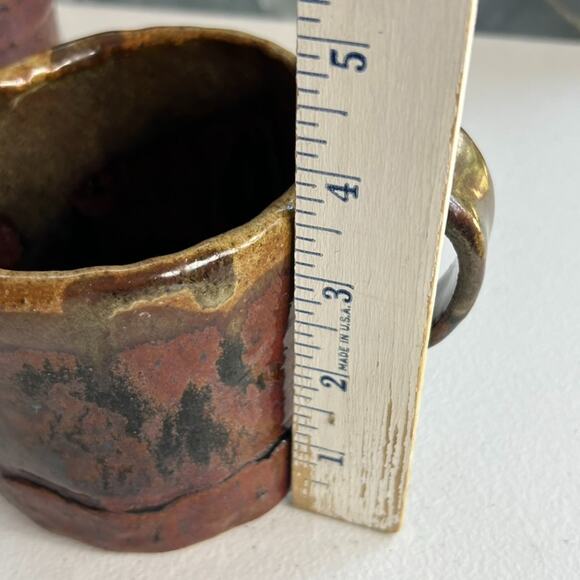Studio Art x 2 Mugs 3 5/8" Stoneware Toned Red & Brown Brutalist Rustic - Picture 11 of 12